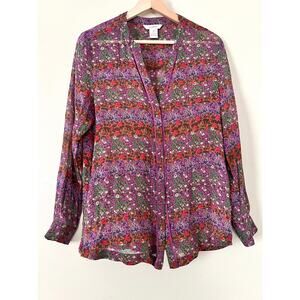 Sundance 100% Silk Sheer Floral Buttondown Women's Blouse Top Shirt Buttondown M